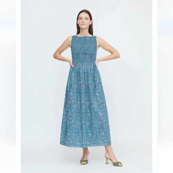 Hill House Blue Maxi Cosima Dress Navy Trellis - Picture 1 of 8